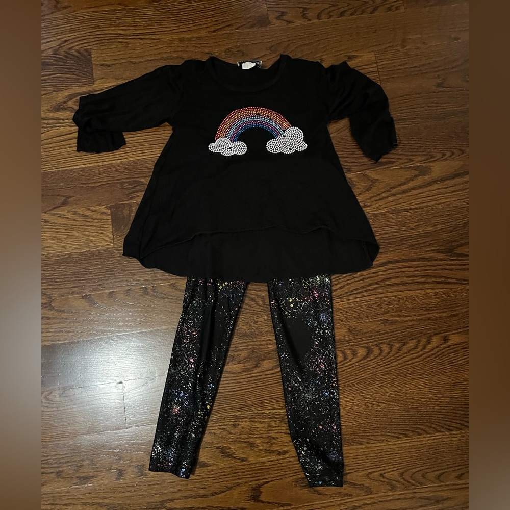 Dori creations Bundle girls size 5/6 rainbow shirt and splatter foil leggings - Picture 4 of 4